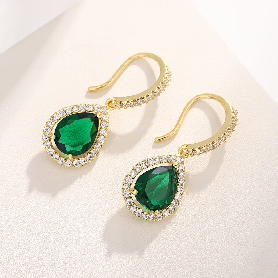 Emerald Green Teardrop Crystal Drop Earrings Gold Silver Colorful Dangle Earrings