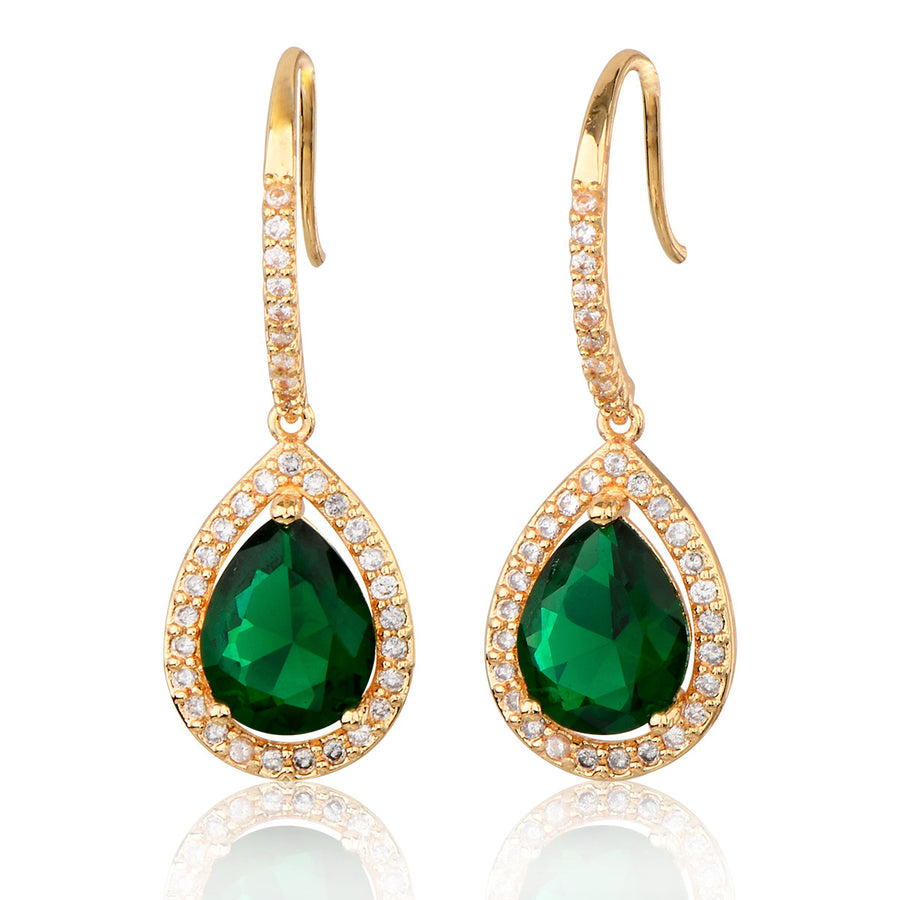 Emerald Green Teardrop Crystal Drop Earrings Gold Silver Colorful Dangle Earrings
