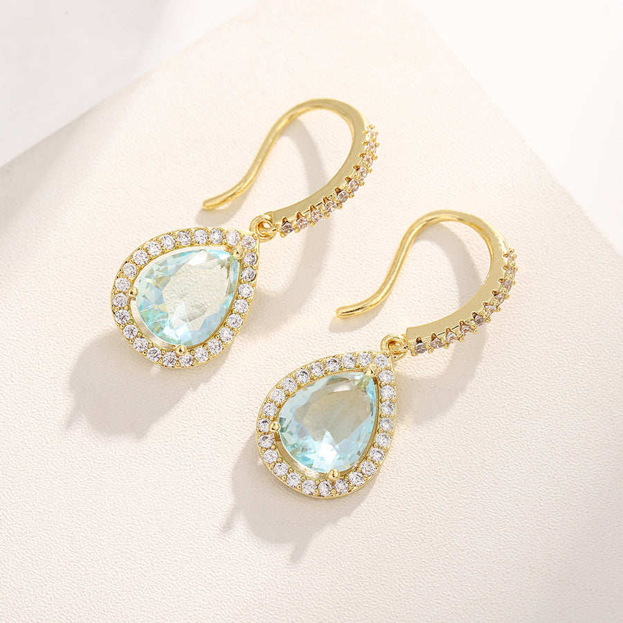 Light Blue Teardrop Crystal Drop Earrings Gold Silver Colorful Dangle Earrings