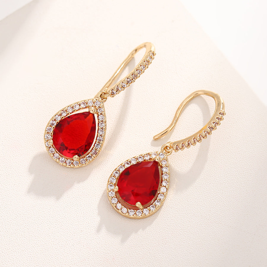 Red Teardrop Crystal Drop Earrings Gold Silver Colorful Dangle Earrings