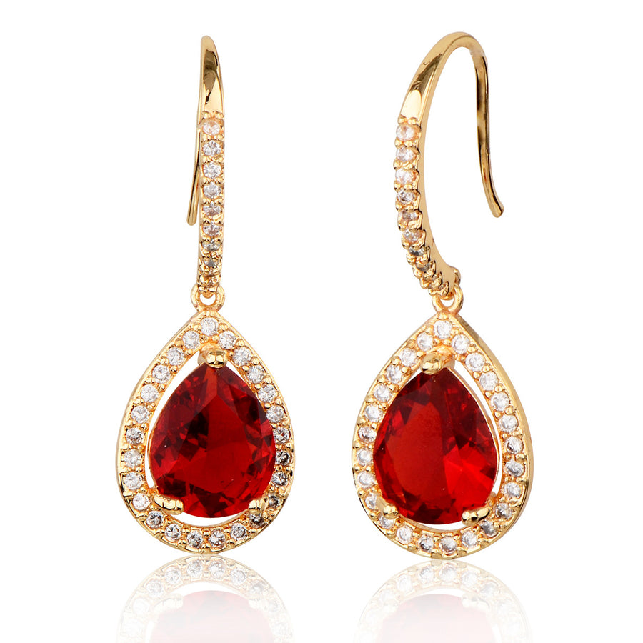 Red Teardrop Crystal Drop Earrings Gold Silver Colorful Dangle Earrings