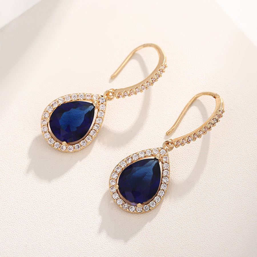 Royal Blue Teardrop Crystal Drop Earrings Gold Silver Colorful Dangle Earrings