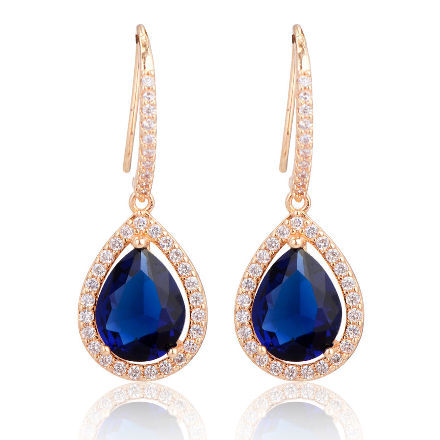 Royal Blue Teardrop Crystal Drop Earrings Gold Silver Colorful Dangle Earrings