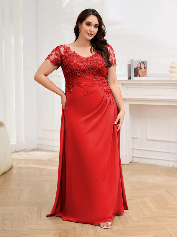 Red Time-honored Sheath Ruched Chiffon Floor Length Plus Size Mother Of The Bride Dresses