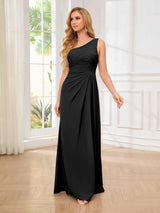 Timeless A-Line One Shoulder Sleeveless Chiffon Floor Length Bridesmaid Dresses