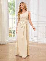 Timeless A-Line One Shoulder Sleeveless Chiffon Floor Length Bridesmaid Dresses