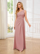 Timeless A-Line One Shoulder Sleeveless Chiffon Floor Length Bridesmaid Dresses