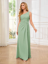 Timeless A-Line One Shoulder Sleeveless Chiffon Floor Length Bridesmaid Dresses