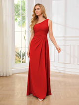 Timeless A-Line One Shoulder Sleeveless Chiffon Floor Length Bridesmaid Dresses