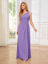 Timeless A-Line One Shoulder Sleeveless Chiffon Floor Length Bridesmaid Dresses