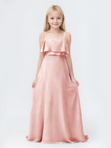 Timeless A-Line Square Spaghetti Straps Chiffon Long Junior Bridesmaid Dresses