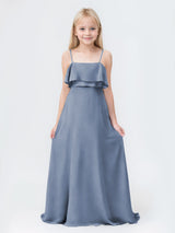 Timeless A-Line Square Spaghetti Straps Chiffon Long Junior Bridesmaid Dresses