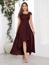 Timeless Short Sleeves Lace Chiffon High-Low Mother Of The Bride Dresses