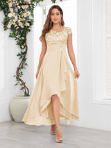 Timeless Short Sleeves Lace Chiffon High-Low Mother Of The Bride Dresses