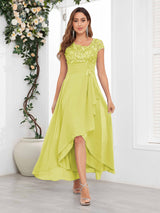 Timeless Short Sleeves Lace Chiffon High-Low Mother Of The Bride Dresses