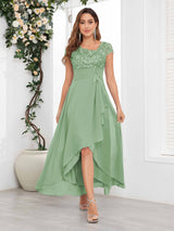 Timeless Short Sleeves Lace Chiffon High-Low Mother Of The Bride Dresses
