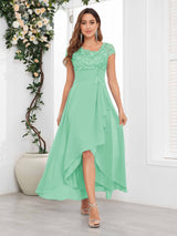 Timeless Short Sleeves Lace Chiffon High-Low Mother Of The Bride Dresses