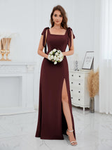 Timeless Square Neck Floor Length Chiffon Bridesmaid Dresses