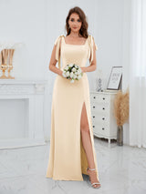 Timeless Square Neck Floor Length Chiffon Bridesmaid Dresses