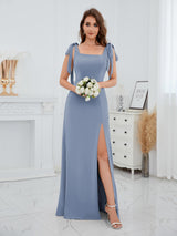 Timeless Square Neck Floor Length Chiffon Bridesmaid Dresses