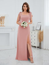 Timeless Square Neck Floor Length Chiffon Bridesmaid Dresses