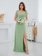 Timeless Square Neck Floor Length Chiffon Bridesmaid Dresses