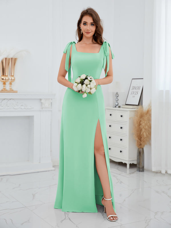 Mint Green Timeless Square Neck Floor Length Chiffon Bridesmaid Dresses