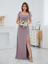Timeless Square Neck Floor Length Chiffon Bridesmaid Dresses