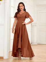 Trendy Cap Sleeves Ruched Lace Chiffon Mother Of The Bride Dresses