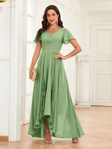 Trendy Cap Sleeves Ruched Lace Chiffon Mother Of The Bride Dresses