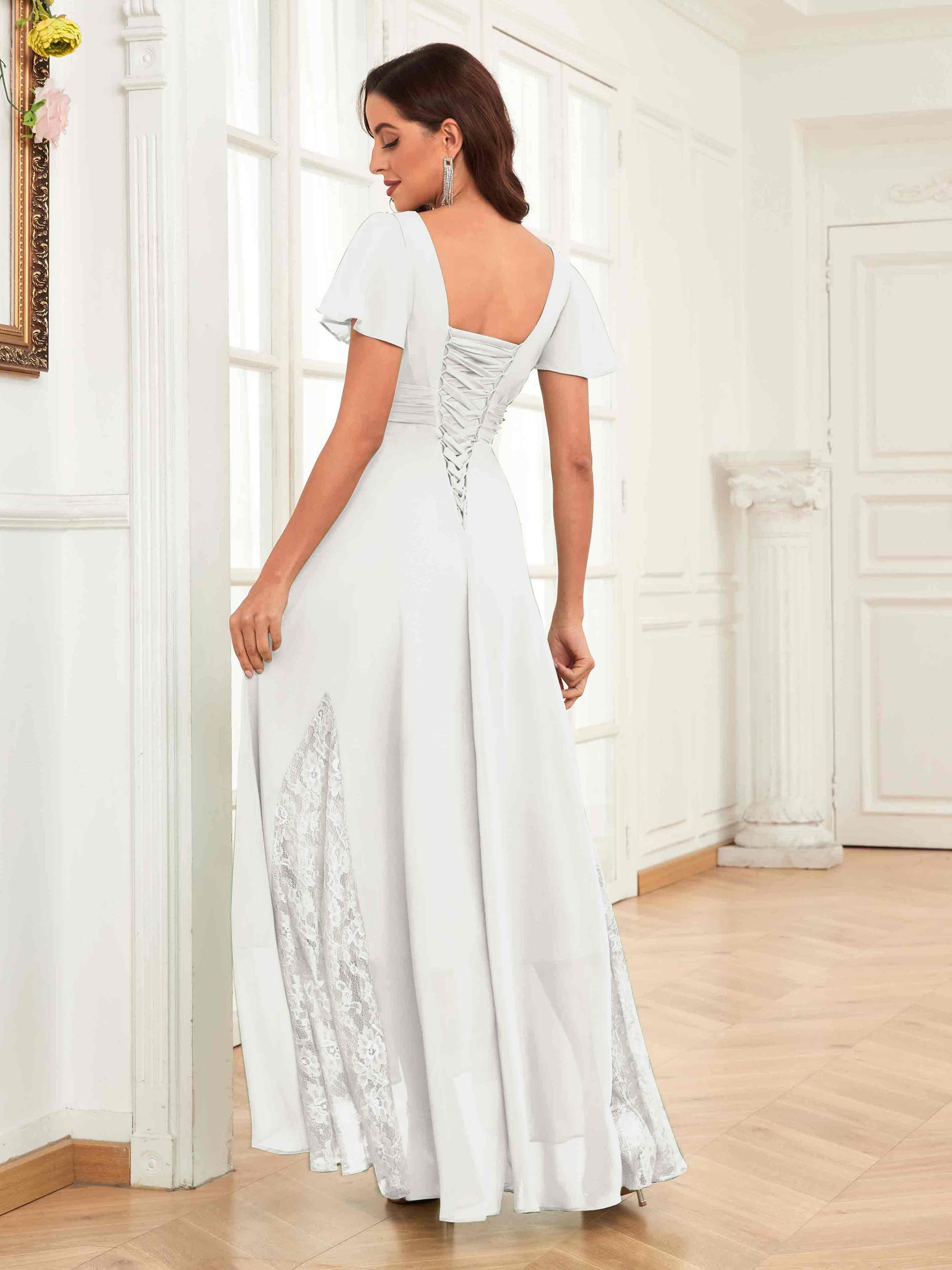 Trendy Cap Sleeves Ruched Lace Chiffon Mother Of The Bride Dresses mollyevers.com Trendy Cap Sleeves Ruched Lace Chiffon Mother Of The Bride Dresses mollyevers.com