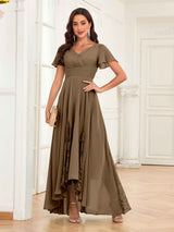 Trendy Cap Sleeves Ruched Lace Chiffon Mother Of The Bride Dresses