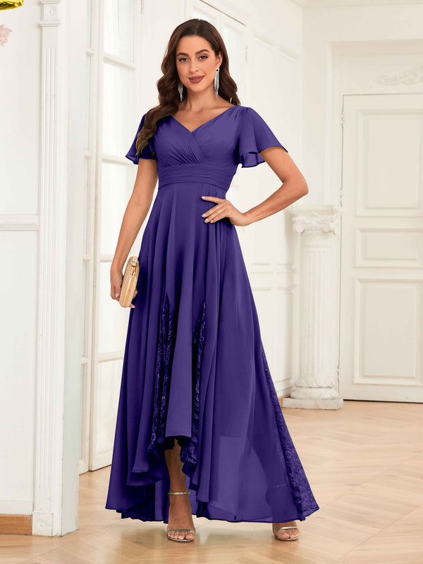 Regency Trendy Cap Sleeves Ruched Lace Chiffon Mother Of The Bride Dresses