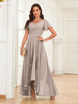 Trendy Cap Sleeves Ruched Lace Chiffon Mother Of The Bride Dresses