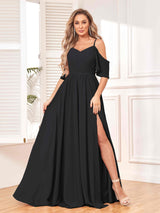 Trendy Draped Sleeves Ruched Slit Chiffon Bridesmaid Dresses