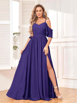 Trendy Draped Sleeves Ruched Slit Chiffon Bridesmaid Dresses