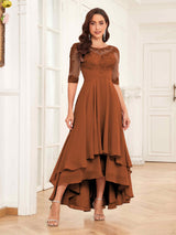 Trendy Half Sleeves Appliques Lace Chiffon Mother Of The Bride Dresses