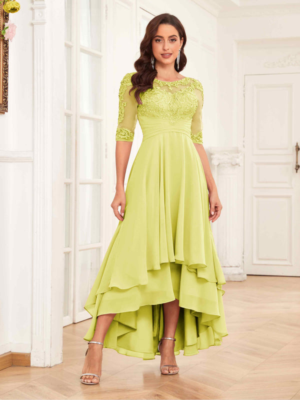 Daffodil Trendy Half Sleeves Appliques Lace Chiffon Mother Of The Bride Dresses