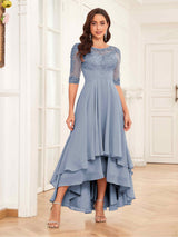 Trendy Half Sleeves Appliques Lace Chiffon Mother Of The Bride Dresses