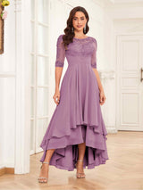 Trendy Half Sleeves Appliques Lace Chiffon Mother Of The Bride Dresses