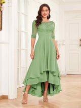 Trendy Half Sleeves Appliques Lace Chiffon Mother Of The Bride Dresses