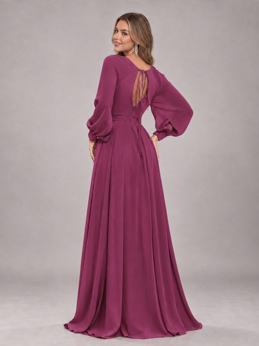 Desert Rose Trendy Halter Long Sleeves Slit Floor Length Chiffon Bridesmaid Dress