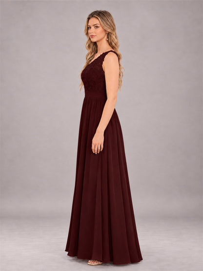 Cabernet Trendy Lace Appliques One Shoulder Chiffon Bridesmaid Dress With Pockets