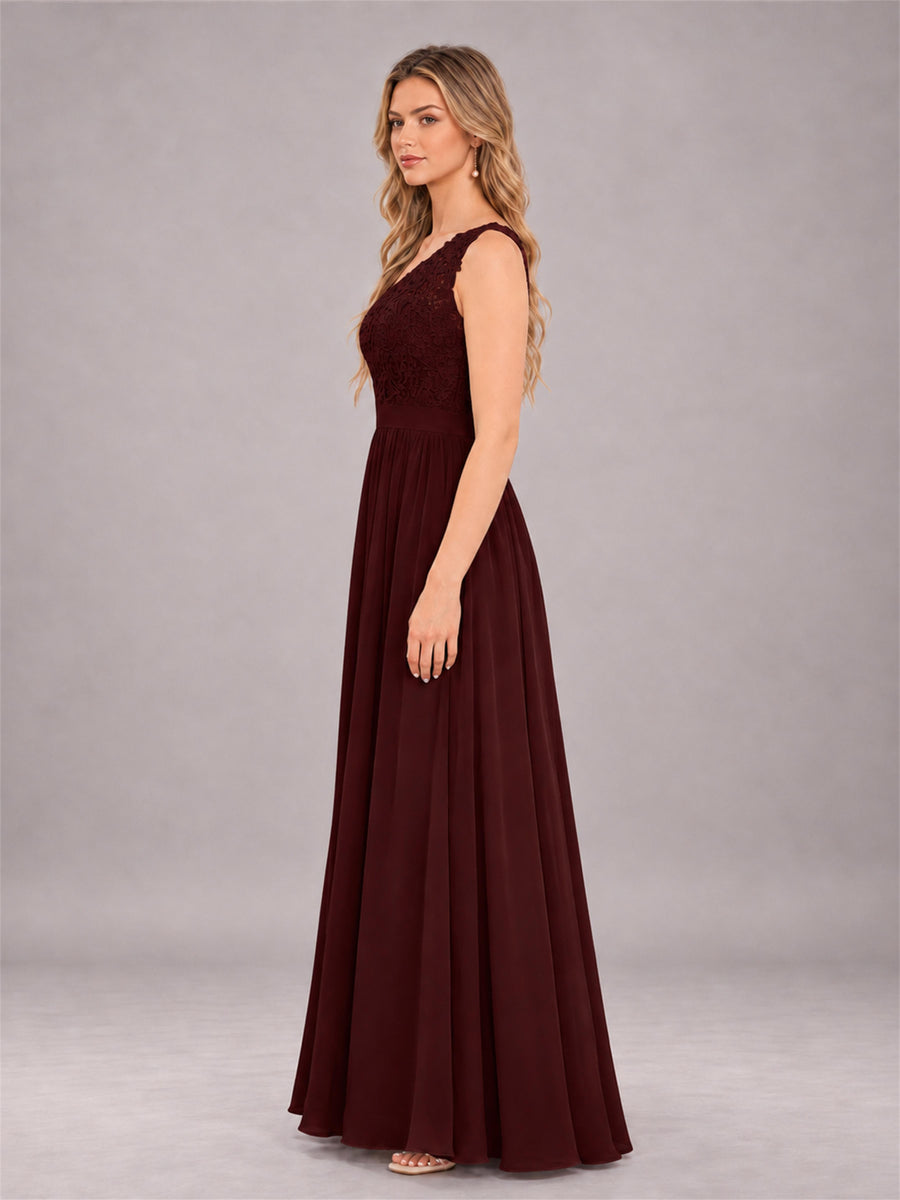 Cabernet Trendy Lace Appliques One Shoulder Chiffon Bridesmaid Dress With Pockets