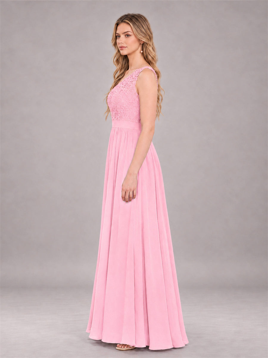 Candy Pink Trendy Lace Appliques One Shoulder Chiffon Bridesmaid Dress With Pockets