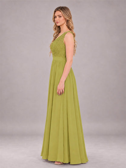 Chartreuse Trendy Lace Appliques One Shoulder Chiffon Bridesmaid Dress With Pockets