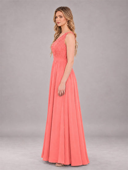 Coral Trendy Lace Appliques One Shoulder Chiffon Bridesmaid Dress With Pockets