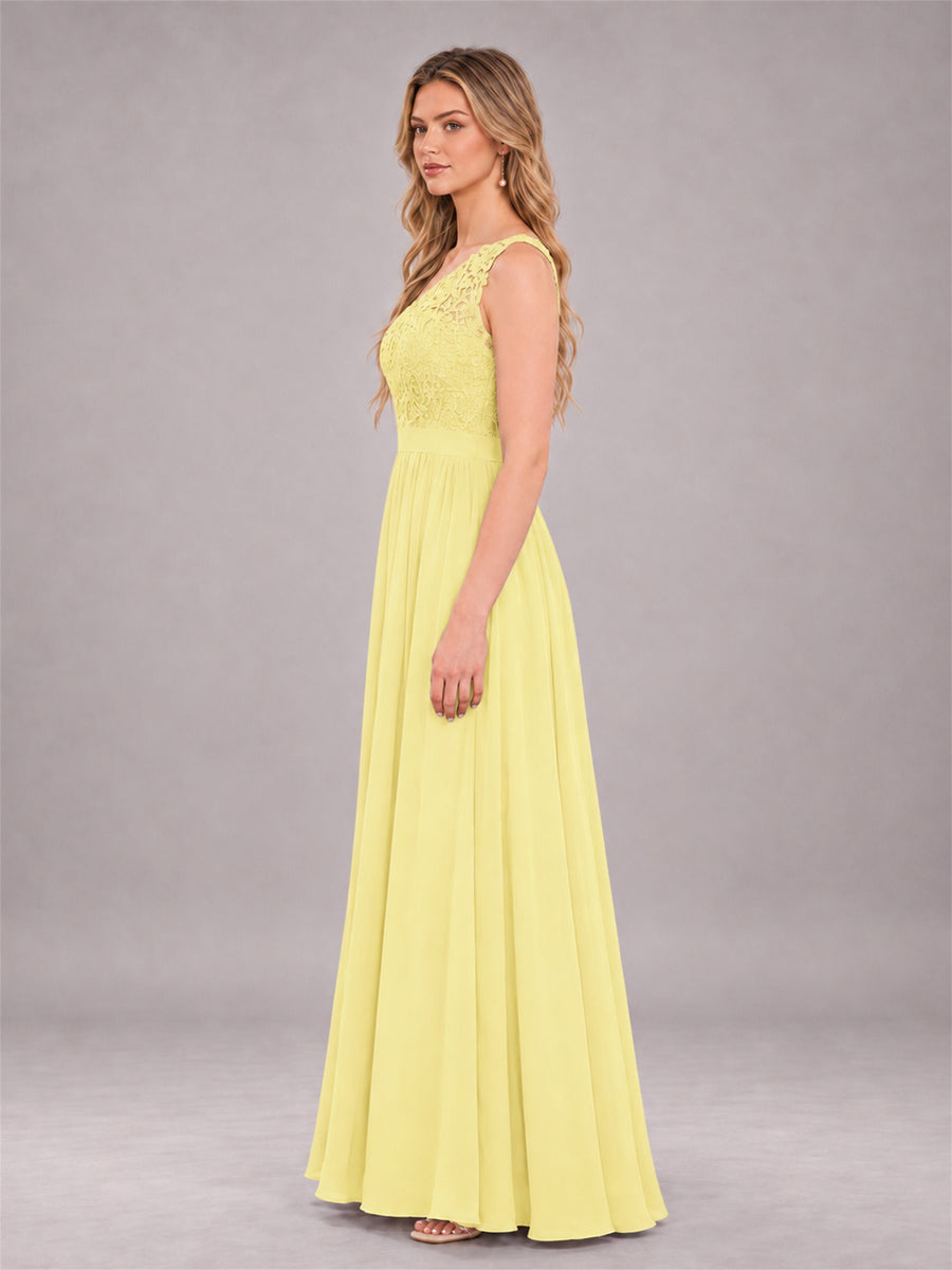 Daffodil Trendy Lace Appliques One Shoulder Chiffon Bridesmaid Dress With Pockets