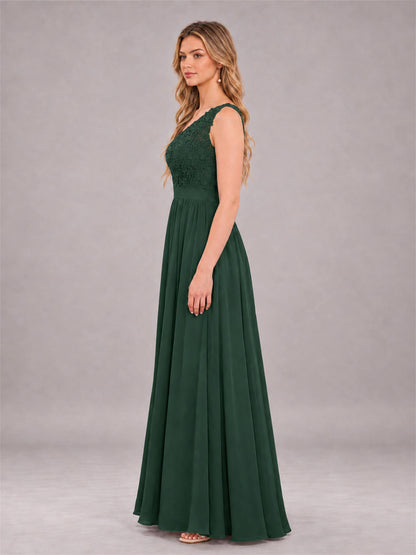 Emerald Green Trendy Lace Appliques One Shoulder Chiffon Bridesmaid Dress With Pockets