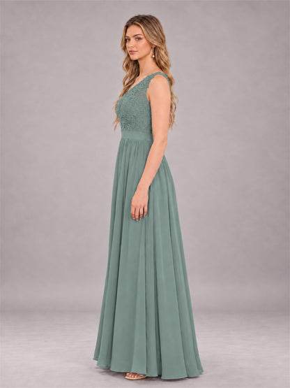 Eucalyptus Trendy Lace Appliques One Shoulder Chiffon Bridesmaid Dress With Pockets